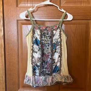 Yellow & Brown Satin Floral Lace Ruffle Fairy Top